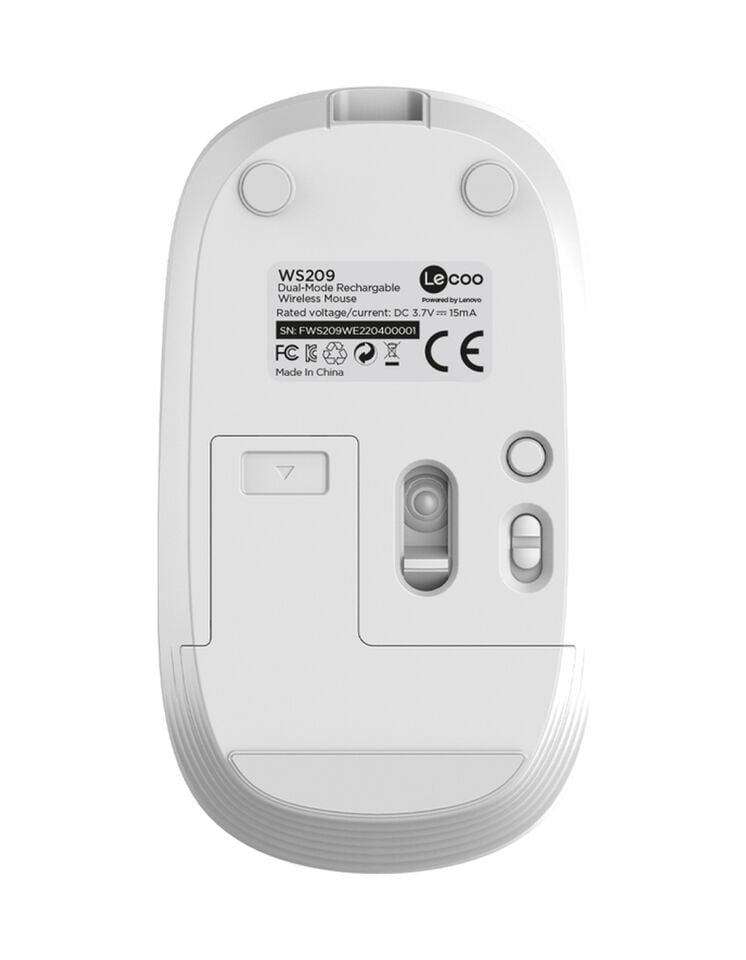 Lecoo WS209 Kablosuz 6 Tuşlu 1600DPI Çift Modlu Şarj Edilebilir Optik Mouse Beyaz