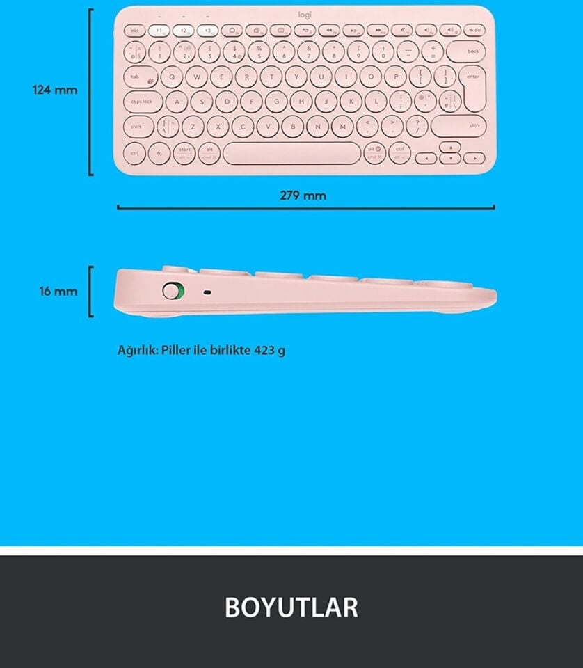 Logitech K380 Bluetooth Multimedya Türkçe Q Klavye Pembe