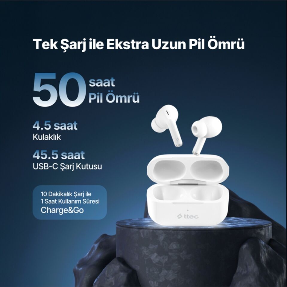 Ttec AirBeat 2KM155  Pro Lite ANC Gerçek Kablosuz TWS Bluetooth Kulaklık Beyaz