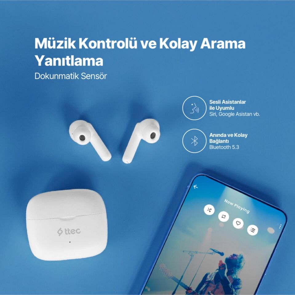 Ttec AirBeat 2KM155  Pro Lite ANC Gerçek Kablosuz TWS Bluetooth Kulaklık Beyaz