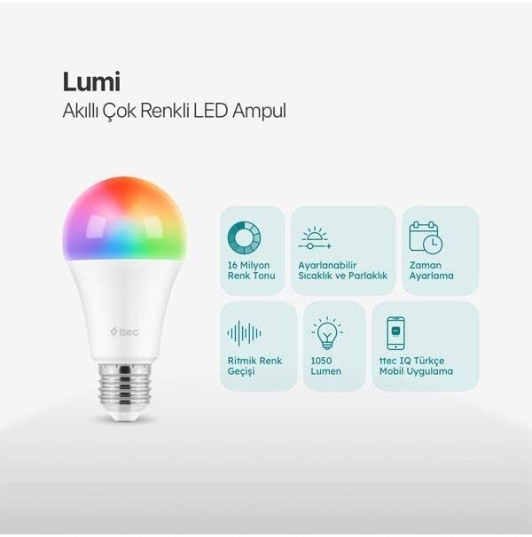 Ttec Lumi Çok Renkli Uzaktan Ortama Göre Işık Ayarlama Ve Zamanlama Özellikli Led Wi-fi Akıllı Ampul